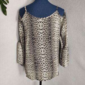 Acting Pro Animal Print Cold Shoulder Blouse Top